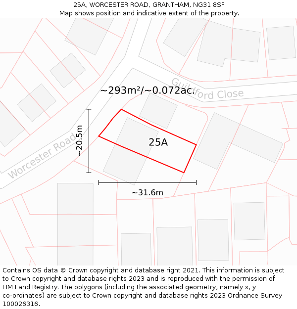 25A, WORCESTER ROAD, GRANTHAM, NG31 8SF: Plot and title map