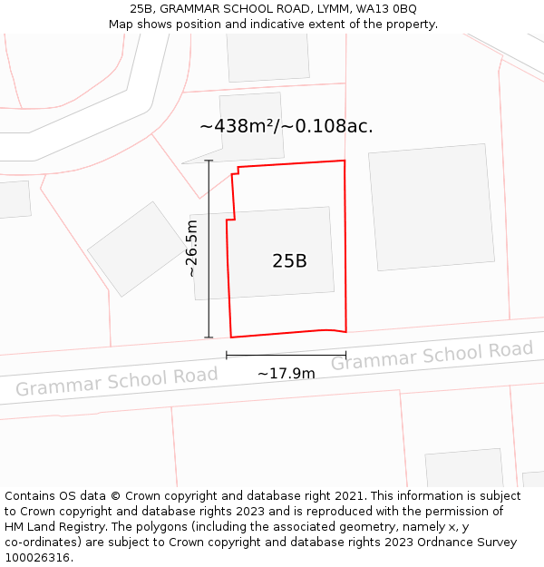 25B, GRAMMAR SCHOOL ROAD, LYMM, WA13 0BQ: Plot and title map