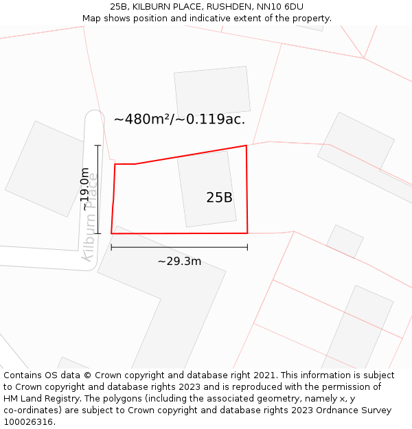25B, KILBURN PLACE, RUSHDEN, NN10 6DU: Plot and title map