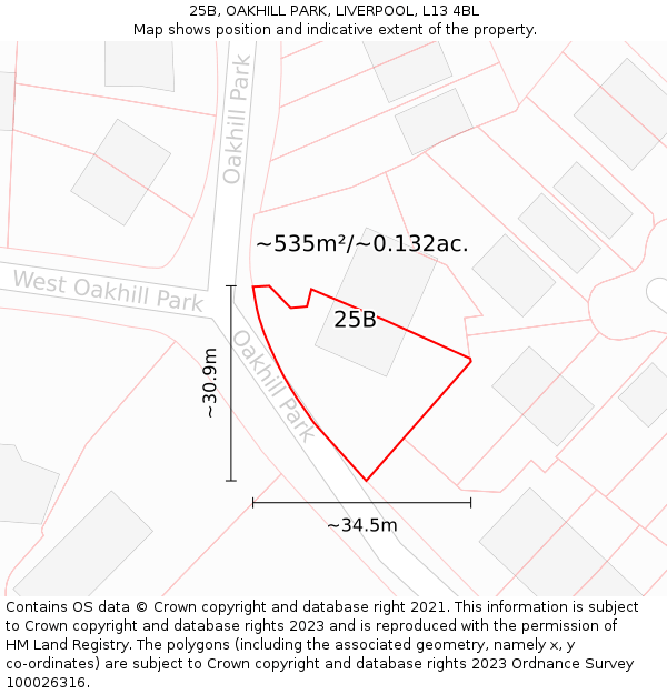 25B, OAKHILL PARK, LIVERPOOL, L13 4BL: Plot and title map