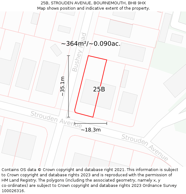 25B, STROUDEN AVENUE, BOURNEMOUTH, BH8 9HX: Plot and title map