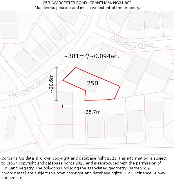 25B, WORCESTER ROAD, GRANTHAM, NG31 8SF: Plot and title map