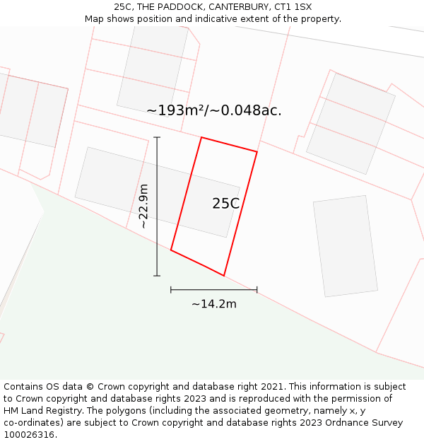 25C, THE PADDOCK, CANTERBURY, CT1 1SX: Plot and title map