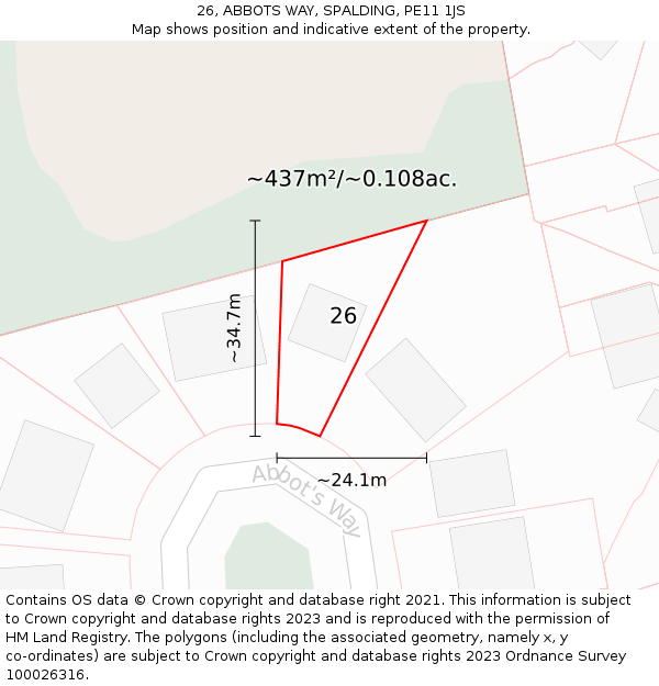 26, ABBOTS WAY, SPALDING, PE11 1JS: Plot and title map