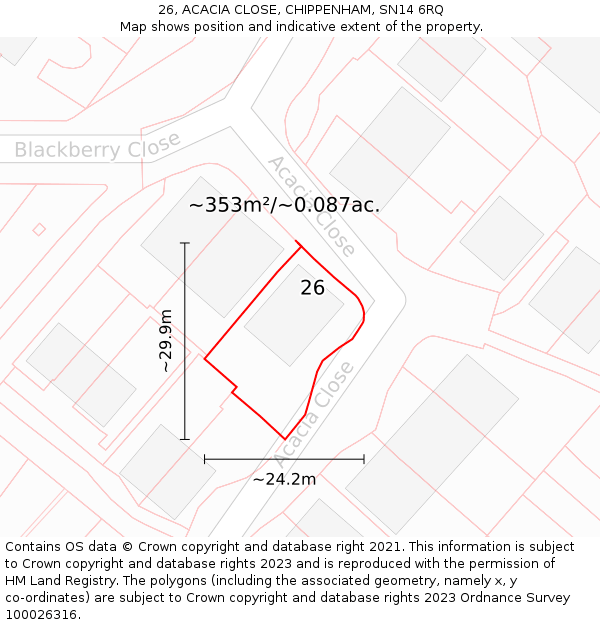 26, ACACIA CLOSE, CHIPPENHAM, SN14 6RQ: Plot and title map