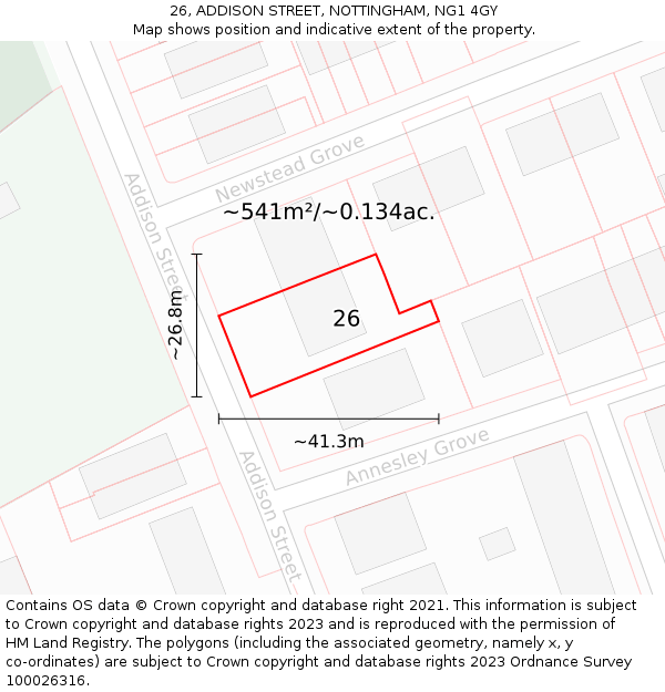 26, ADDISON STREET, NOTTINGHAM, NG1 4GY: Plot and title map