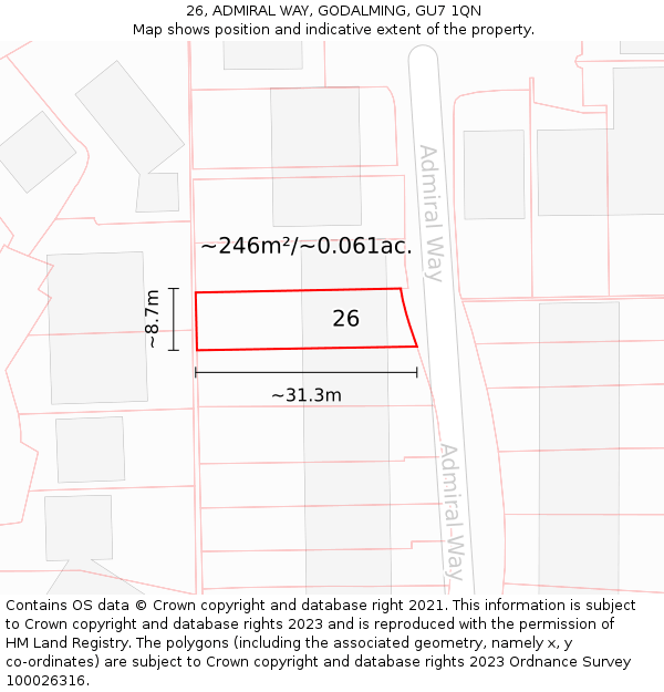 26, ADMIRAL WAY, GODALMING, GU7 1QN: Plot and title map
