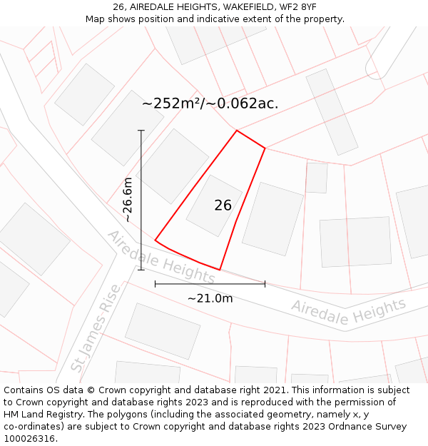 26, AIREDALE HEIGHTS, WAKEFIELD, WF2 8YF: Plot and title map