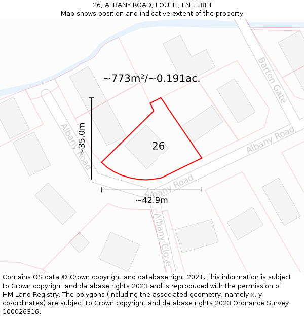 26, ALBANY ROAD, LOUTH, LN11 8ET: Plot and title map