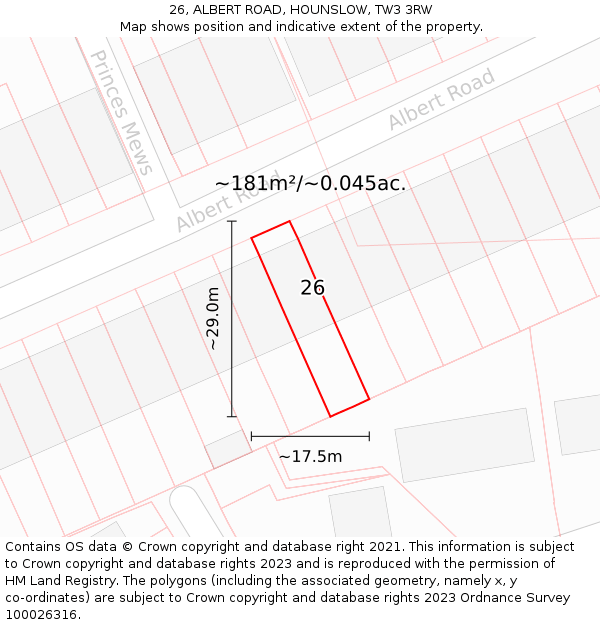 26, ALBERT ROAD, HOUNSLOW, TW3 3RW: Plot and title map