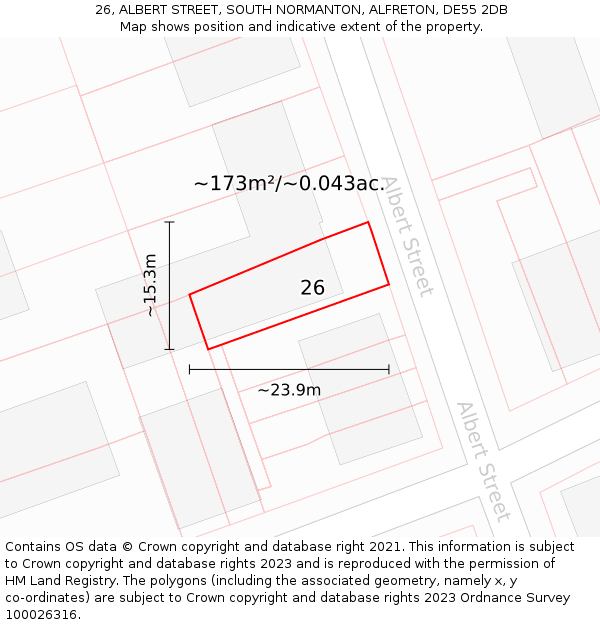 26, ALBERT STREET, SOUTH NORMANTON, ALFRETON, DE55 2DB: Plot and title map