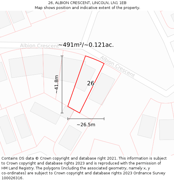 26, ALBION CRESCENT, LINCOLN, LN1 1EB: Plot and title map