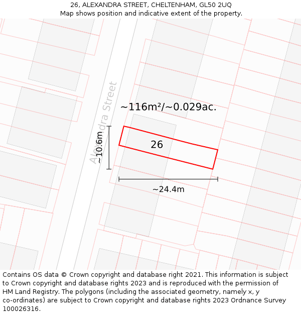 26, ALEXANDRA STREET, CHELTENHAM, GL50 2UQ: Plot and title map