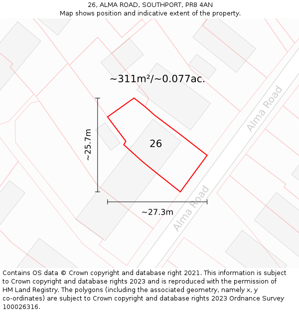 26, ALMA ROAD, SOUTHPORT, PR8 4AN: Plot and title map