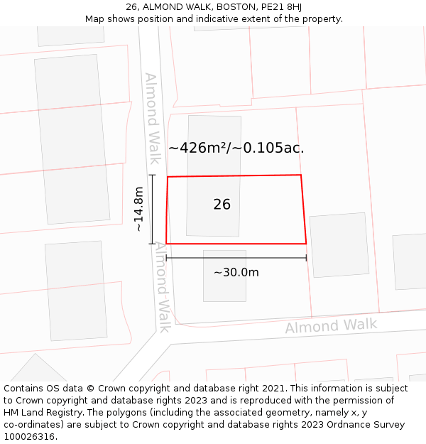 26, ALMOND WALK, BOSTON, PE21 8HJ: Plot and title map