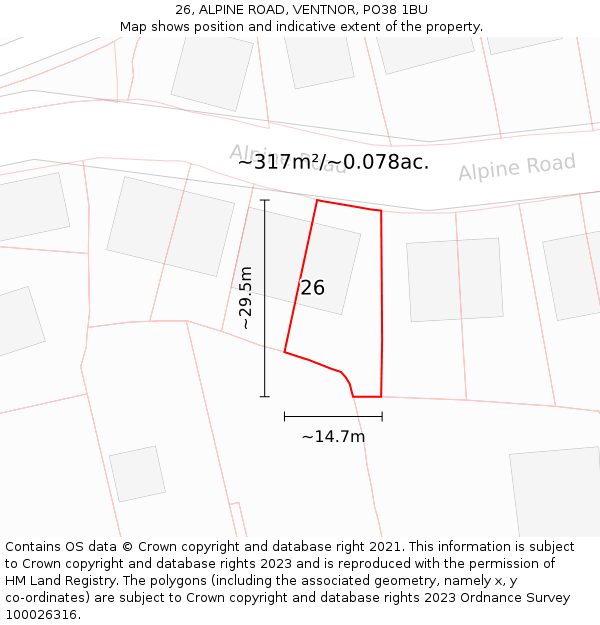 26, ALPINE ROAD, VENTNOR, PO38 1BU: Plot and title map