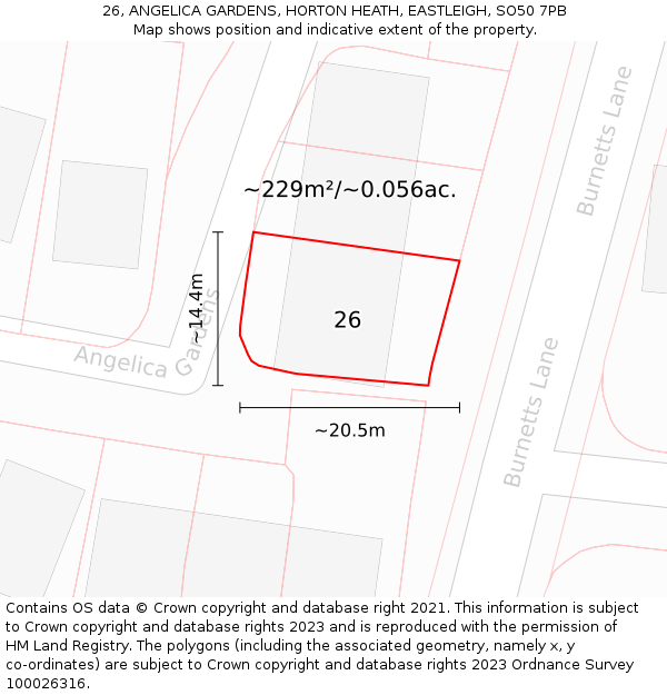 26, ANGELICA GARDENS, HORTON HEATH, EASTLEIGH, SO50 7PB: Plot and title map