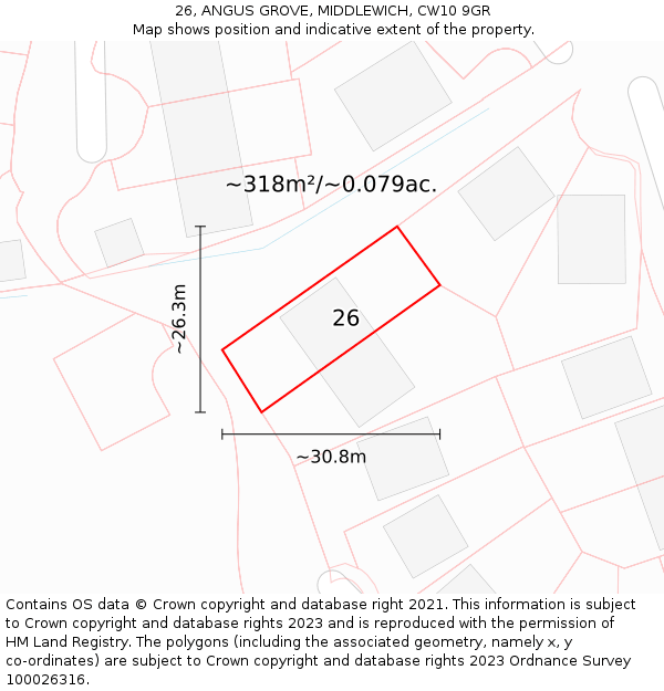 26, ANGUS GROVE, MIDDLEWICH, CW10 9GR: Plot and title map