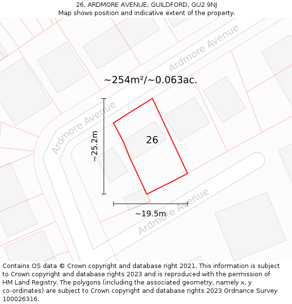 26, ARDMORE AVENUE, GUILDFORD, GU2 9NJ: Plot and title map