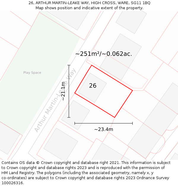 26, ARTHUR MARTIN-LEAKE WAY, HIGH CROSS, WARE, SG11 1BQ: Plot and title map