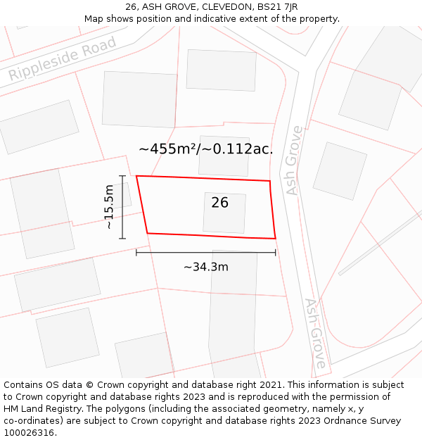 26, ASH GROVE, CLEVEDON, BS21 7JR: Plot and title map