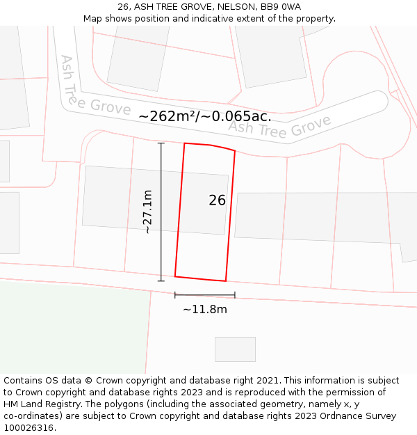 26, ASH TREE GROVE, NELSON, BB9 0WA: Plot and title map