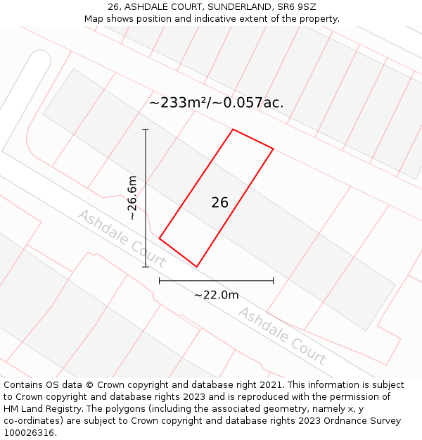 26, ASHDALE COURT, SUNDERLAND, SR6 9SZ: Plot and title map