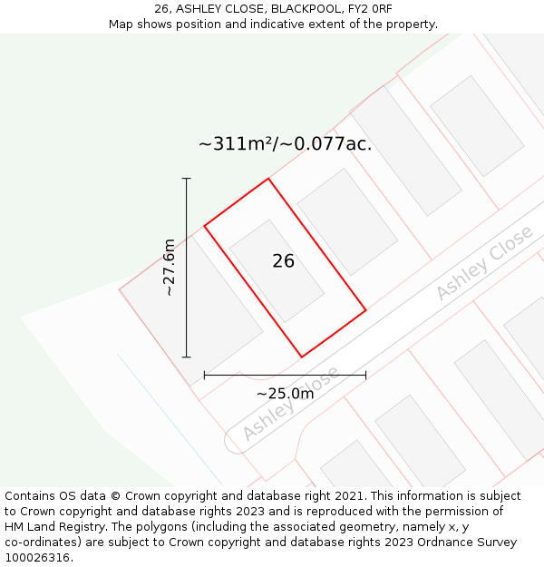 26, ASHLEY CLOSE, BLACKPOOL, FY2 0RF: Plot and title map