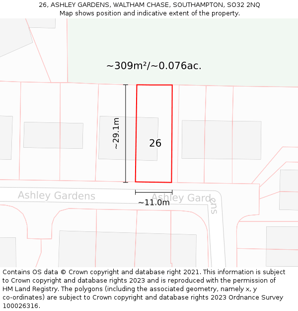 26, ASHLEY GARDENS, WALTHAM CHASE, SOUTHAMPTON, SO32 2NQ: Plot and title map