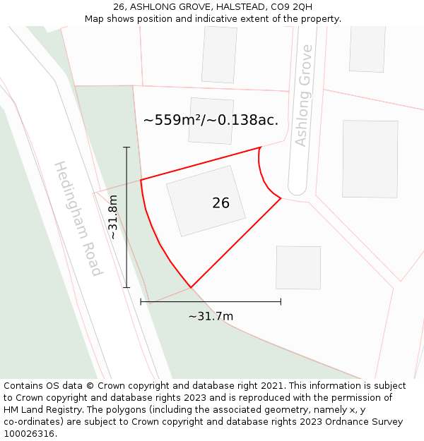 26, ASHLONG GROVE, HALSTEAD, CO9 2QH: Plot and title map