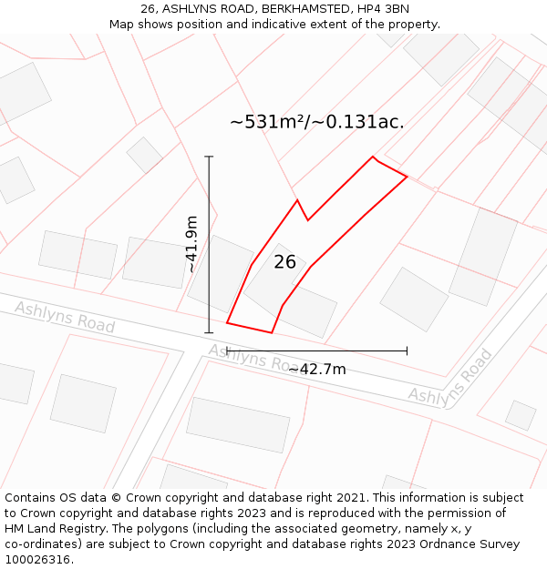 26, ASHLYNS ROAD, BERKHAMSTED, HP4 3BN: Plot and title map