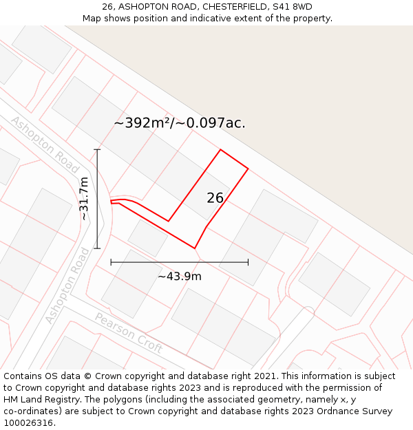 26, ASHOPTON ROAD, CHESTERFIELD, S41 8WD: Plot and title map