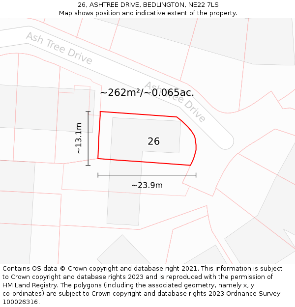 26, ASHTREE DRIVE, BEDLINGTON, NE22 7LS: Plot and title map