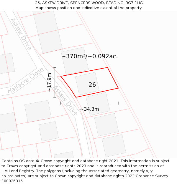 26, ASKEW DRIVE, SPENCERS WOOD, READING, RG7 1HG: Plot and title map