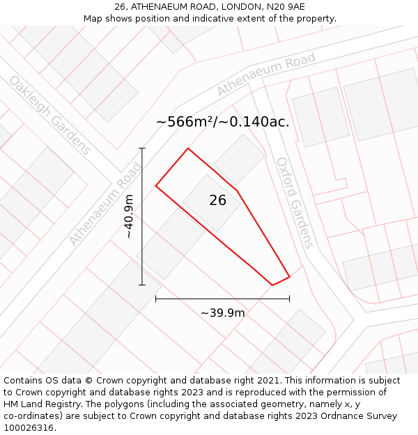 26, ATHENAEUM ROAD, LONDON, N20 9AE: Plot and title map