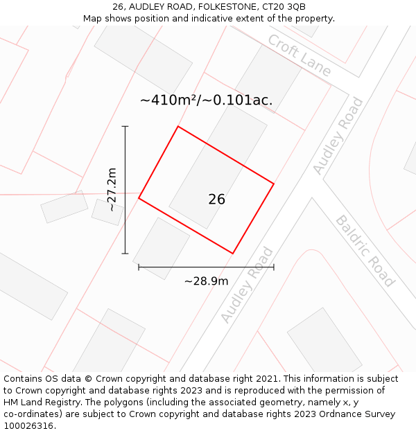 26, AUDLEY ROAD, FOLKESTONE, CT20 3QB: Plot and title map