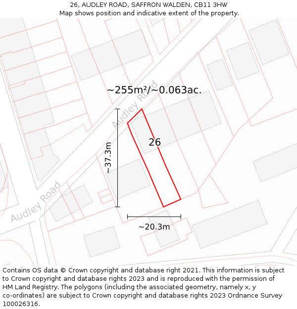 26, AUDLEY ROAD, SAFFRON WALDEN, CB11 3HW: Plot and title map