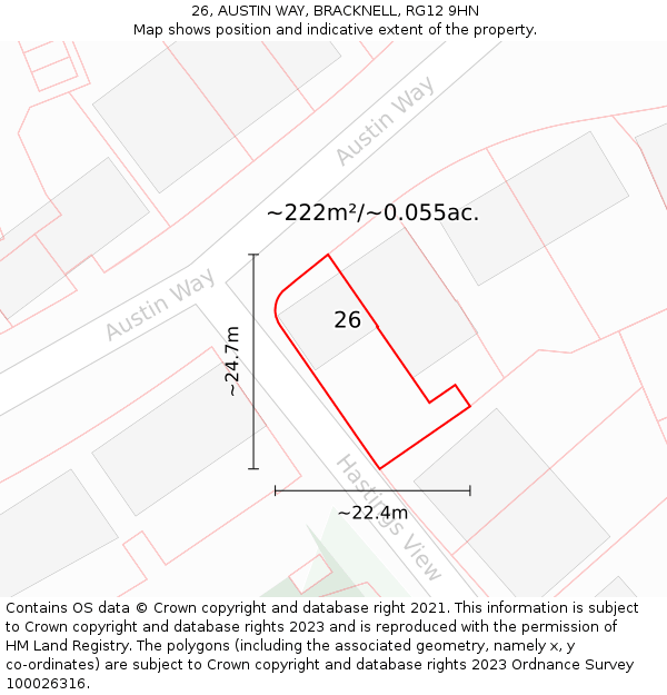 26, AUSTIN WAY, BRACKNELL, RG12 9HN: Plot and title map