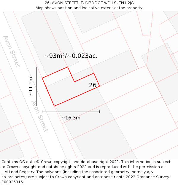 26, AVON STREET, TUNBRIDGE WELLS, TN1 2JG: Plot and title map