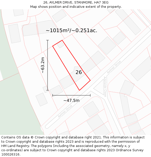 26, AYLMER DRIVE, STANMORE, HA7 3EG: Plot and title map