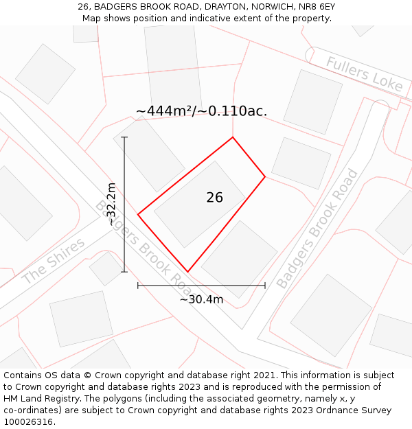 26, BADGERS BROOK ROAD, DRAYTON, NORWICH, NR8 6EY: Plot and title map