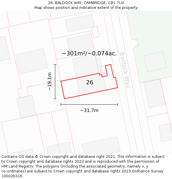 26, BALDOCK WAY, CAMBRIDGE, CB1 7UX: Plot and title map