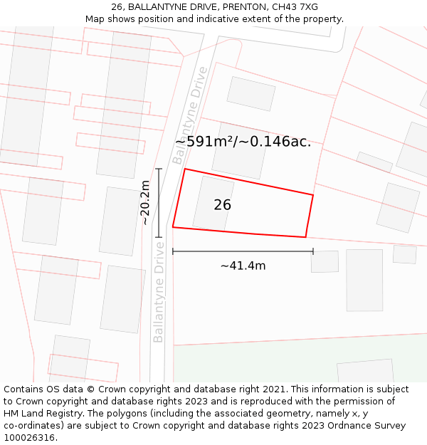 26, BALLANTYNE DRIVE, PRENTON, CH43 7XG: Plot and title map