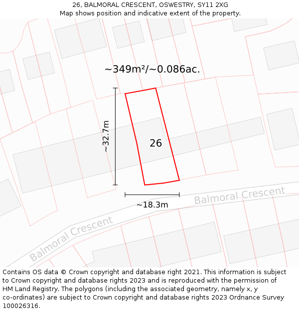 26, BALMORAL CRESCENT, OSWESTRY, SY11 2XG: Plot and title map