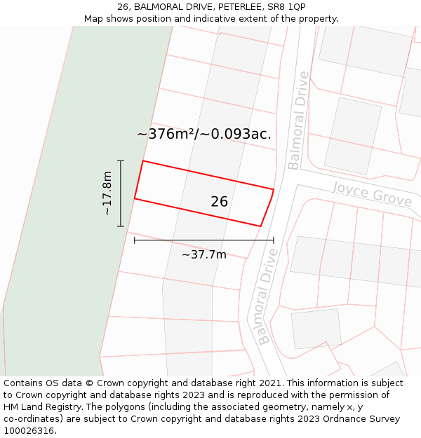 26, BALMORAL DRIVE, PETERLEE, SR8 1QP: Plot and title map