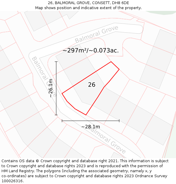 26, BALMORAL GROVE, CONSETT, DH8 6DE: Plot and title map