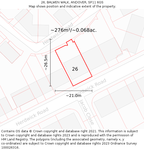 26, BALWEN WALK, ANDOVER, SP11 6GS: Plot and title map