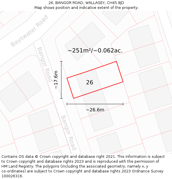 26, BANGOR ROAD, WALLASEY, CH45 8JD: Plot and title map