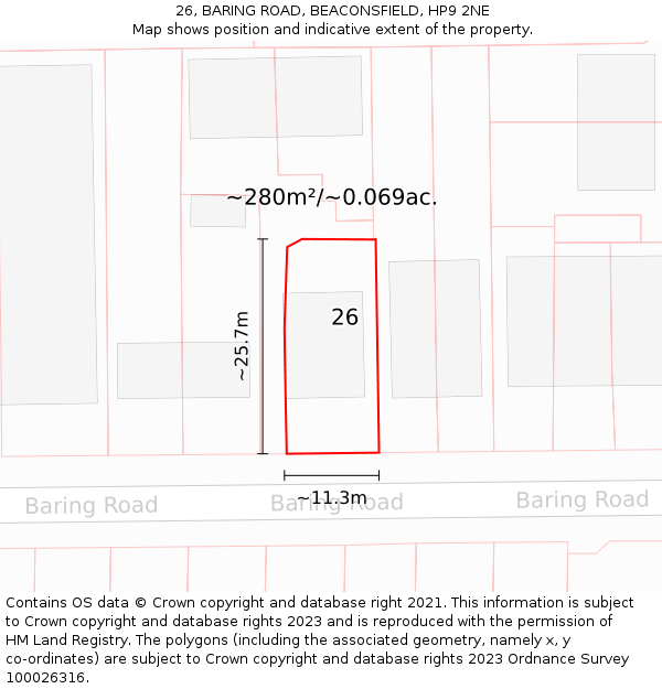 26, BARING ROAD, BEACONSFIELD, HP9 2NE: Plot and title map