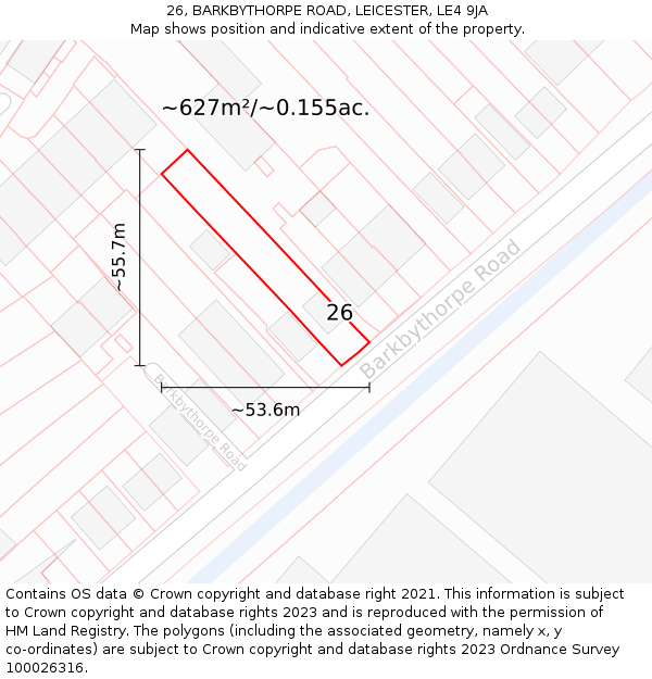 26, BARKBYTHORPE ROAD, LEICESTER, LE4 9JA: Plot and title map